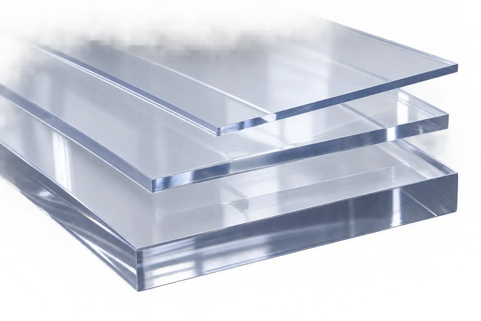 Stacked sheets of rigid clear plastic &mdash; acrylic or polycarbonate &mdash; a different product from a tensile membrane