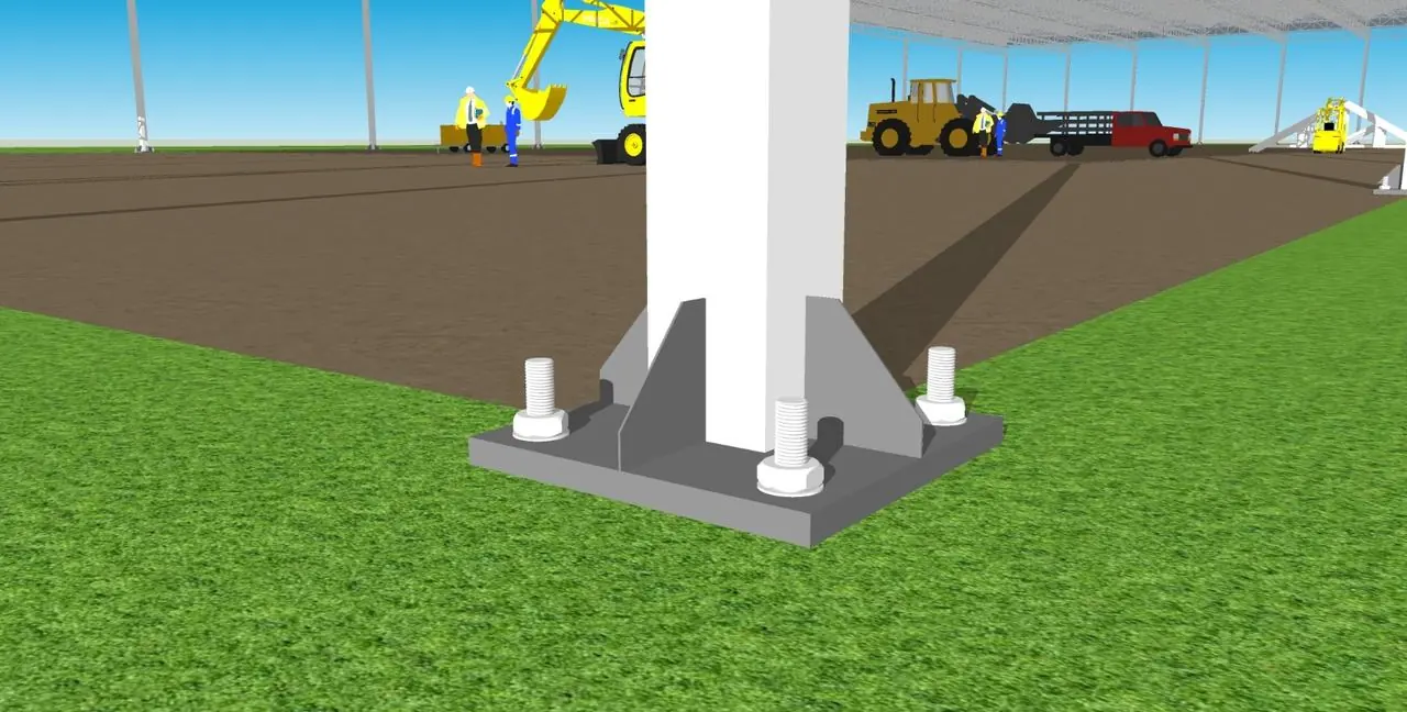 Column base plate connection at the foundation