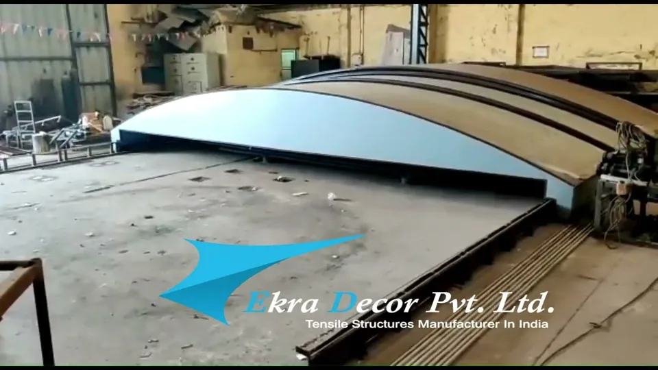 Arched telescopic retractable roof on test in the Ekra Decor factory