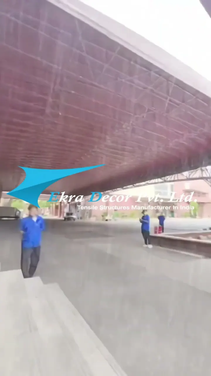 A long walkway canopy